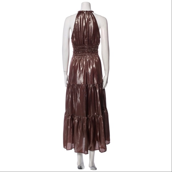 ALC Brown Metallic Silk Long Tiered Gown 8 Like New - Picture 3 of 4